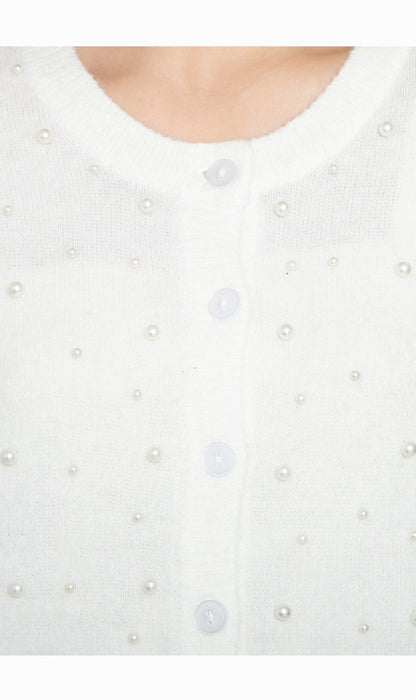 Women's Faux Pearl Cardigan in Cashmere-like Soft Knit