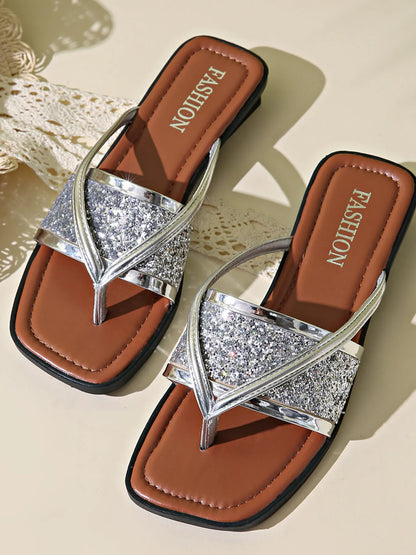 Glitter Cross-Strap Sandals