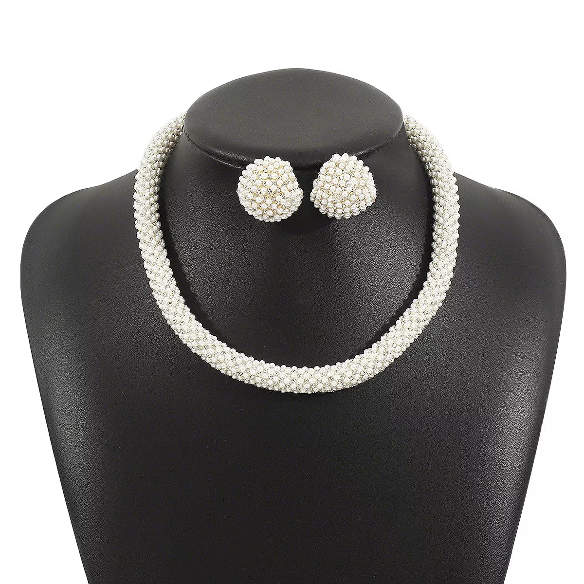Pearl Embellished Earrings and Necklace Jewelry Set