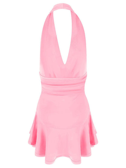 Halter Neck Ruffle Hem Mini Dress