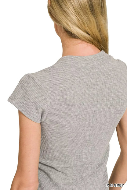 Zenana Double Knit Snap Button Short Sleeve Shirt