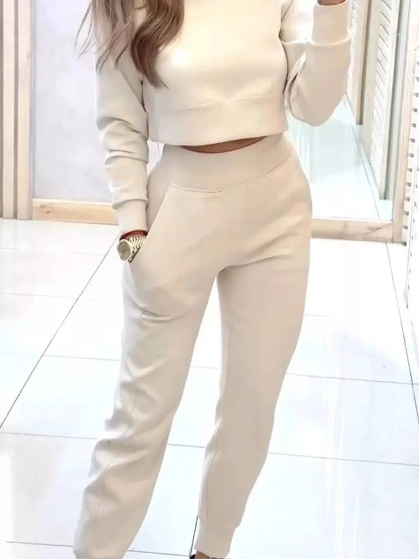 Casual Chic Cropped Sweatshirt and Jogger Set