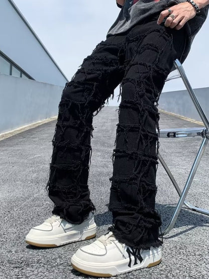 Men's Full Size Frayed Slim Fit Jeans Plus Size