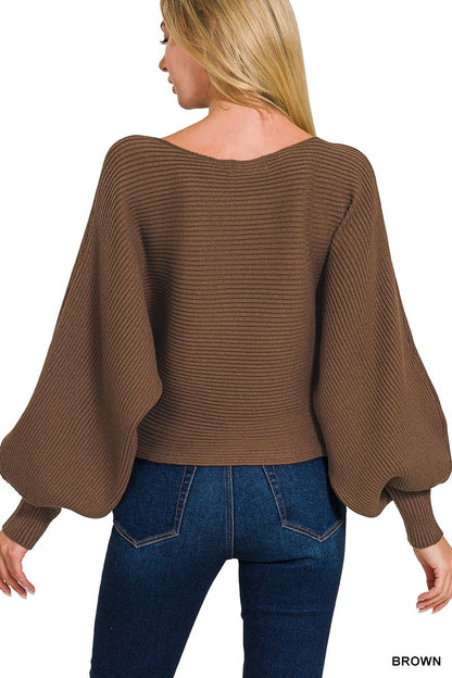 Zenana Boat Neck Balloon Sleeve Sweater