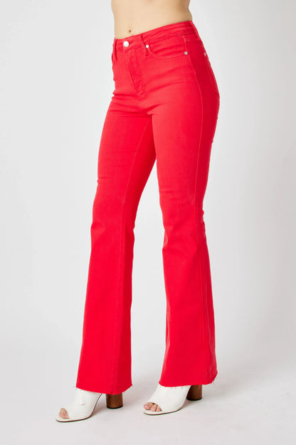 Judy Blue Full Size Hw Tummy Control Garment Dyed Flare Jeans Plus Size