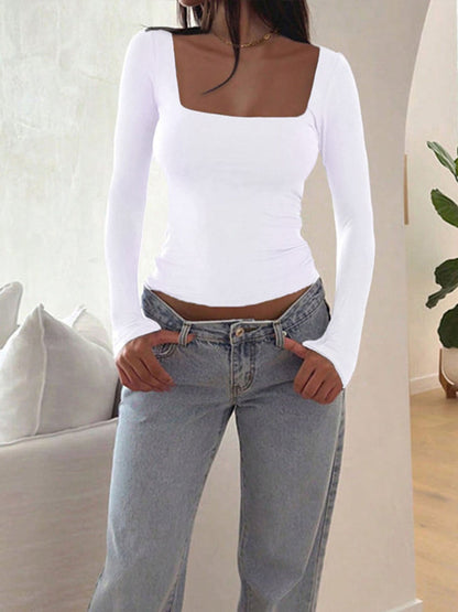 Square Neck Slim Fit Long Sleeve T-Shirt
