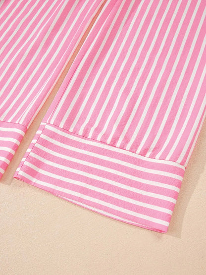 Stripe Buttoned Front Long Sleeve Top and Pants 2 Piece Sleepwear