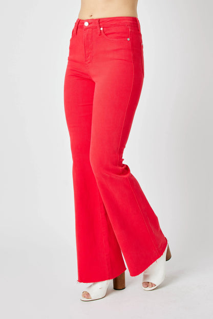 Judy Blue Full Size Hw Tummy Control Garment Dyed Flare Jeans Plus Size