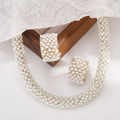 Pearl Embellished Earrings and Necklace Jewelry Set