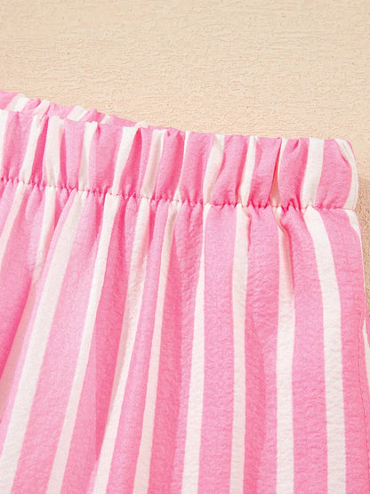 Stripe Buttoned Front Long Sleeve Top and Pants 2 Piece Sleepwear