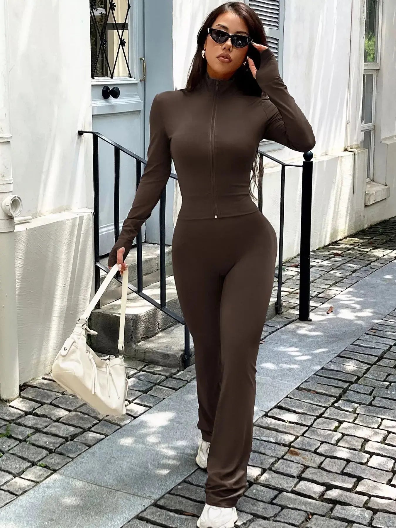 Zip Up Long Sleeve Outerwear and Pants Active Set