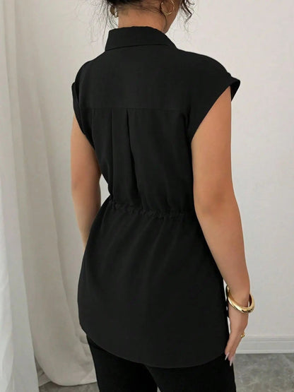 Drawstring Waist Cap Sleeve Shirt