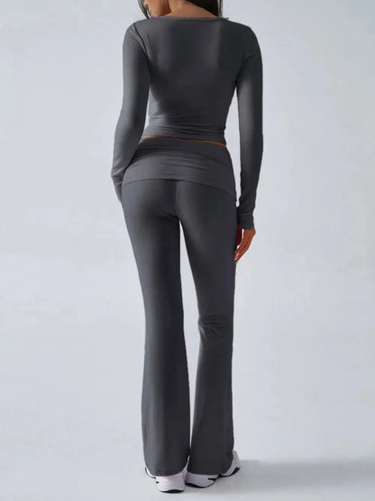 Devine Ruched Long Sleeve Top and Pants Set