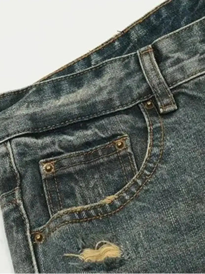 Men's Distressed Washed Straight Jeans