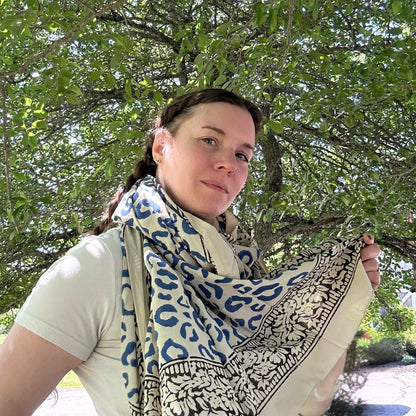 Wild Indigo Bloom – Hand Block Print Cotton Scarf, Oversized Boho Wrap & Lightweight Sarong
