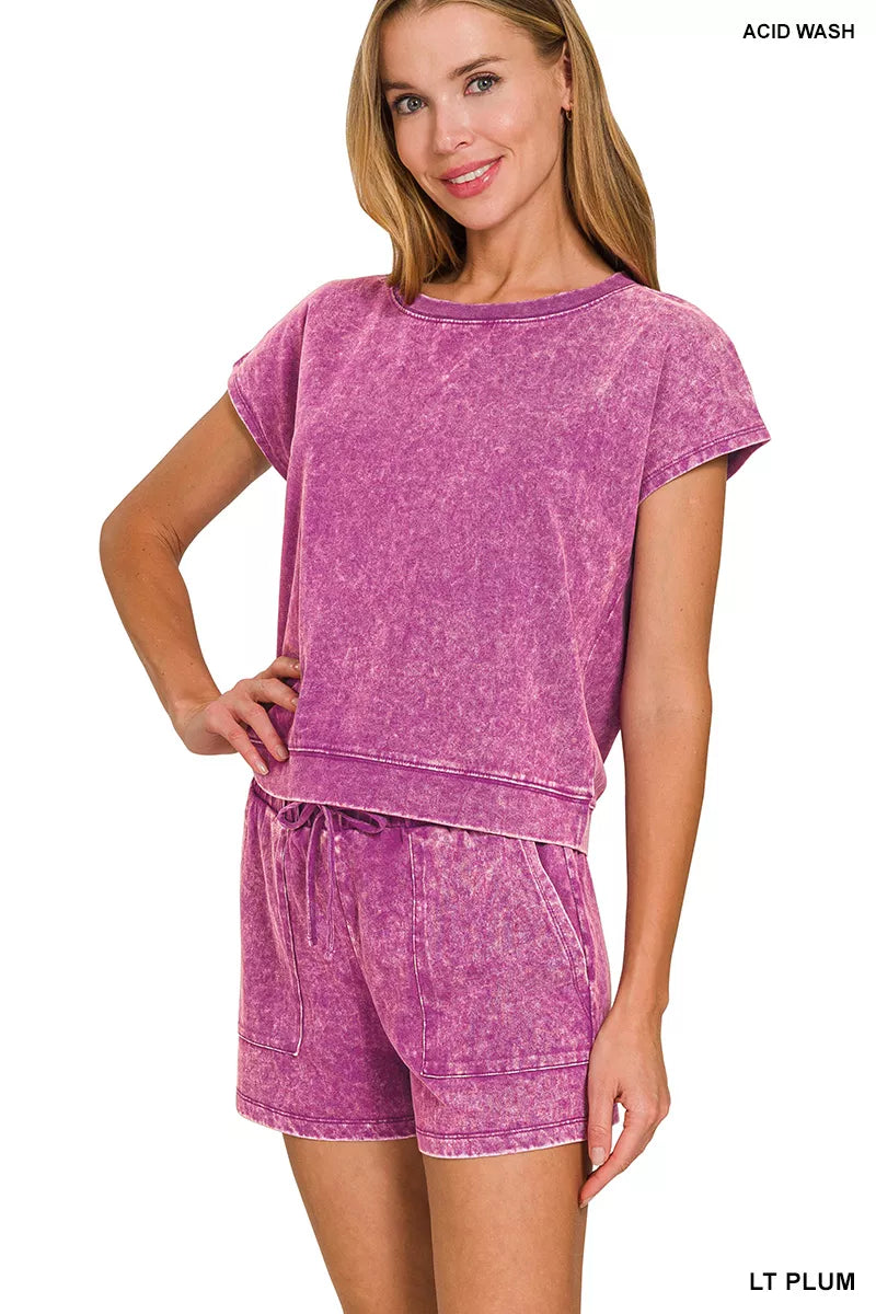 Zenana Premium Cotton Washed Sleeveless Top & Shorts Set