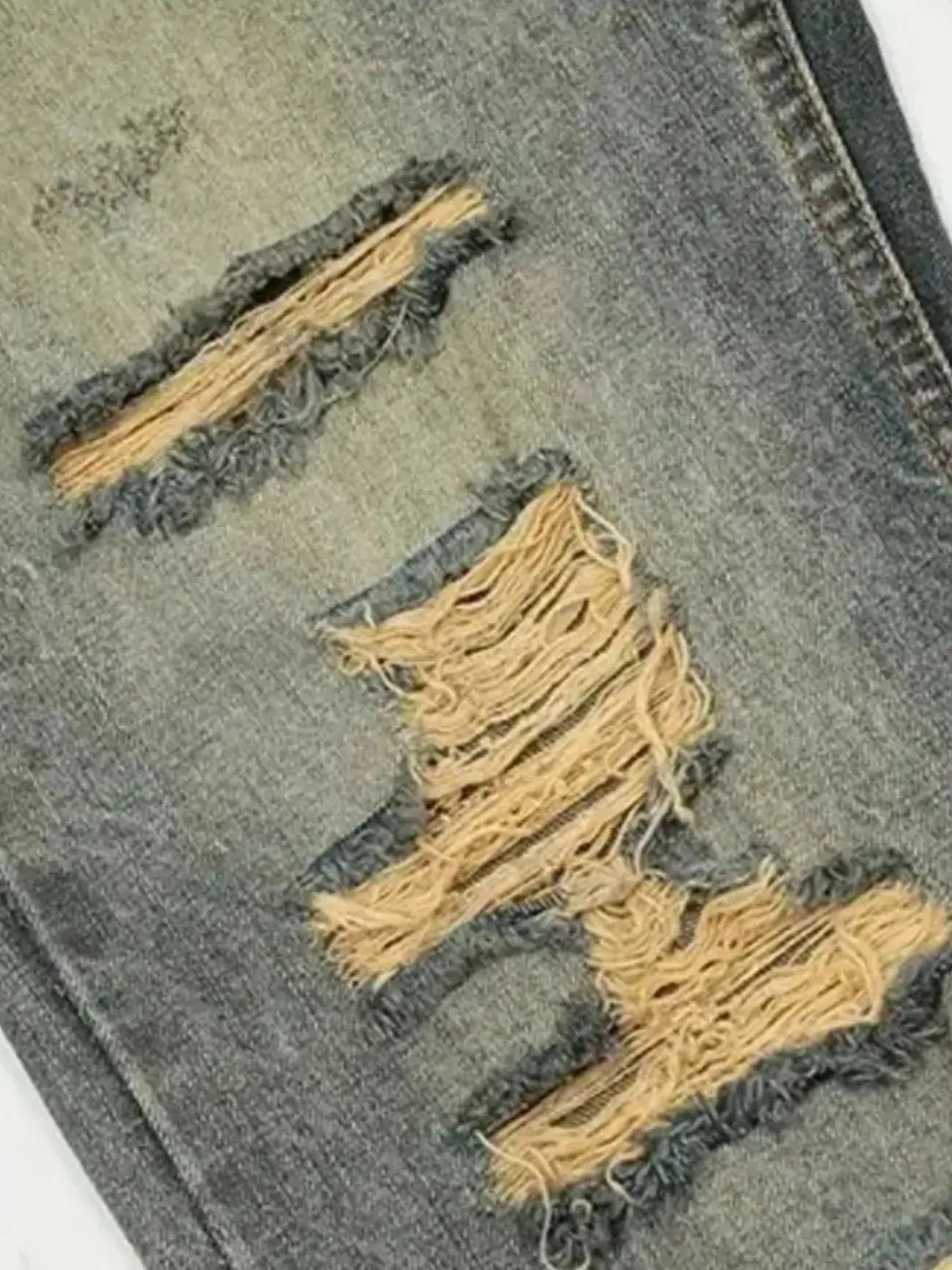 Men's Distressed Washed Straight Jeans