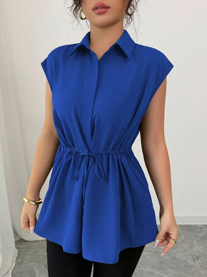 Drawstring Waist Cap Sleeve Shirt