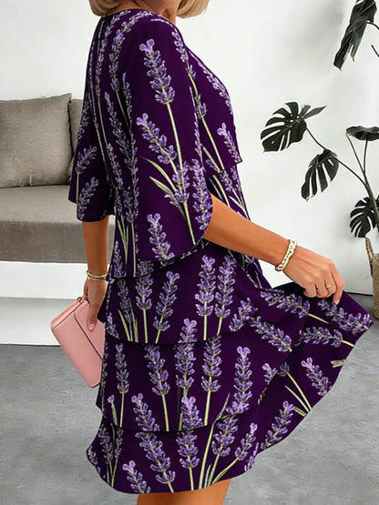 Full Size Floral Print Ruffle Hem Dress Plus Size