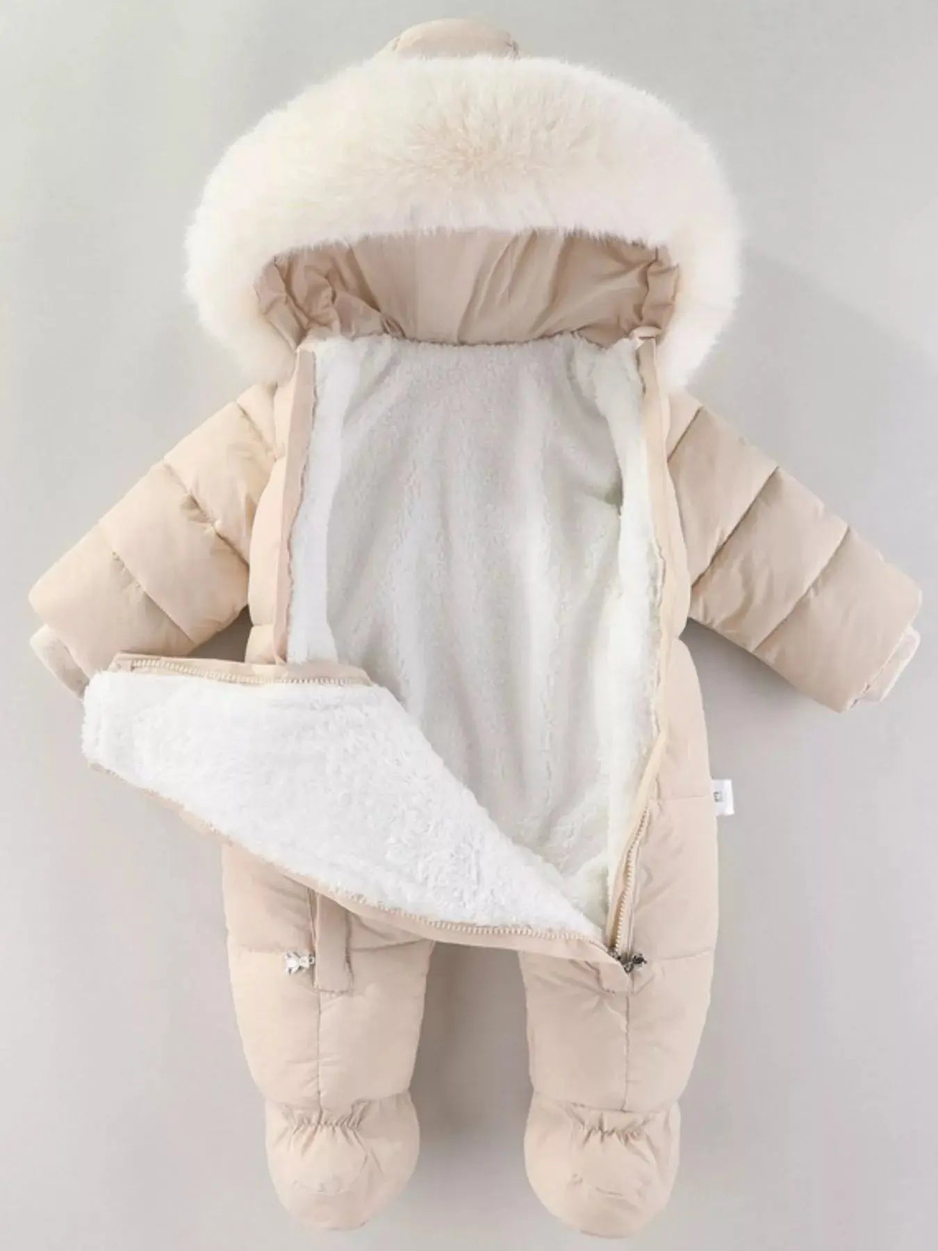 Children's Warm Padded One-Piece Snowsuit with Fur Hood