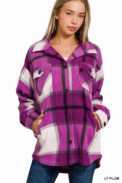 Zenana Oversized Plaid Fleece Shacket