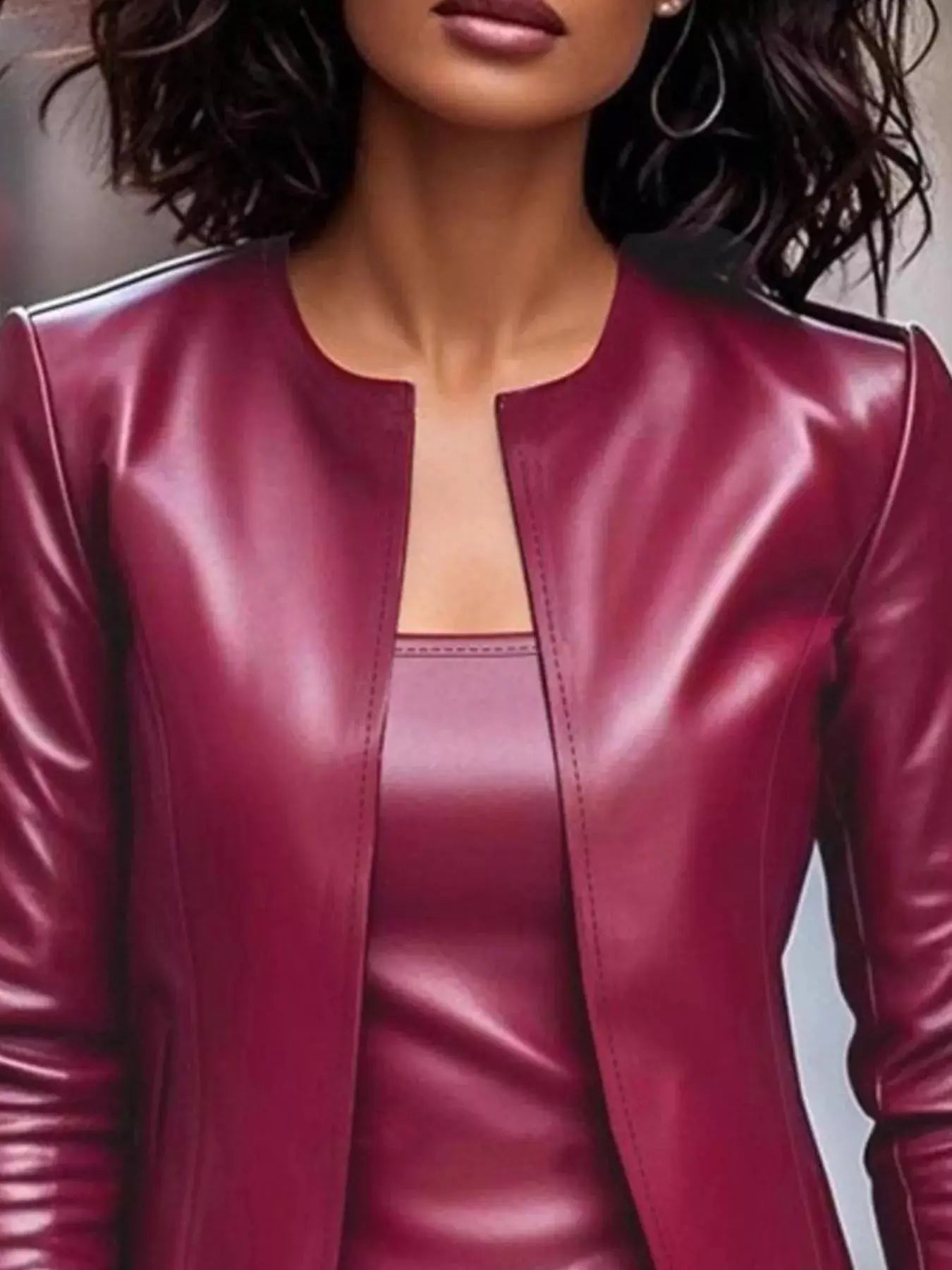 Open Front Leather Jacket & Dress Set