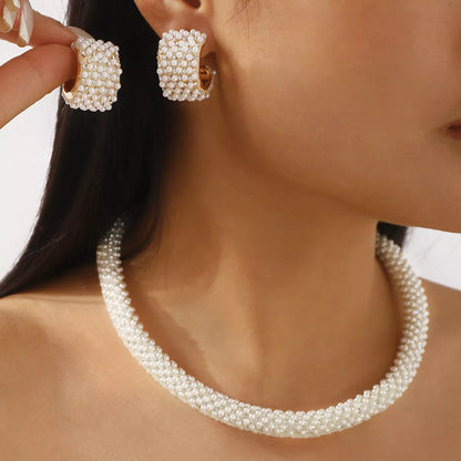 Pearl Embellished Earrings and Necklace Jewelry Set