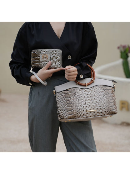 MKF Collection Phoebe Faux Crocodile Embossed Vegan Leather Women Tote with Wristlet Wallet Bag by Mia k