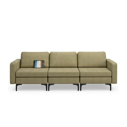 Convertible Sofa Couch with Magazine Pockets 3-Seat with 2 USB Port