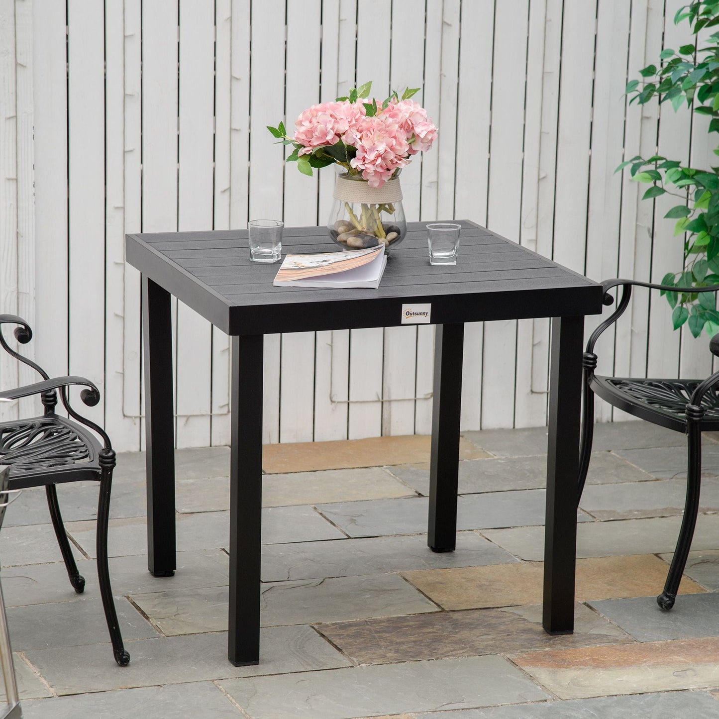 Patio Dining Table 4 Rectangular Aluminum Outdoor Garden Lawn Backyard Black