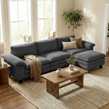 Sectional Sofa, L Shaped Couch with Deep Seat, Movable Ottoman and Pillow-top Armrests, Dark Gray