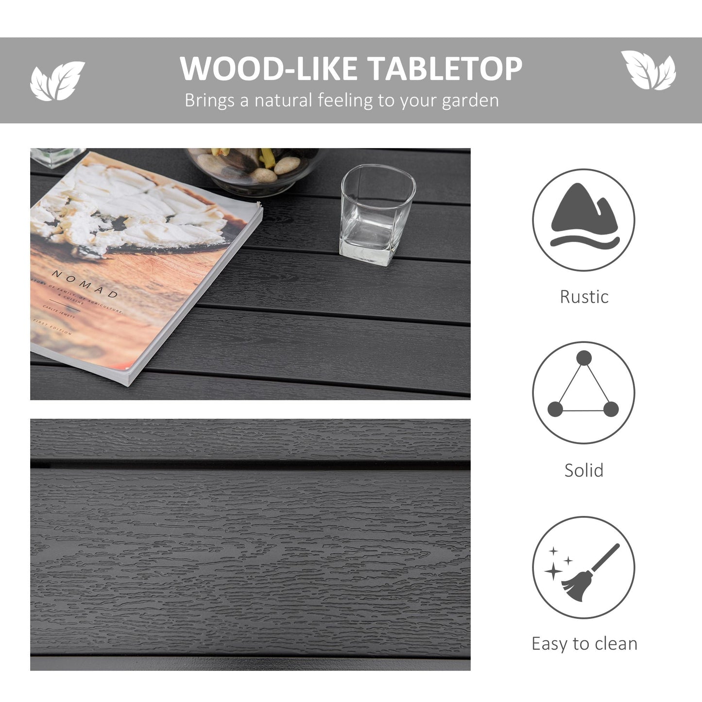 Patio Dining Table 4 Rectangular Aluminum Outdoor Garden Lawn Backyard Black