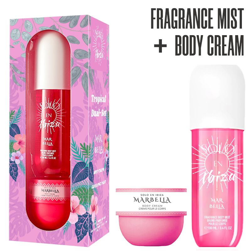 2-Piece Set, SOLO EN IBIZA Body & Hair Fragrance Mist And Body Cream Gift Box For Men And Women, Long Lasting Fragrance, 4 Different Scent, Perfect For Holiday Gifts, Dating, Daily Life, Parties