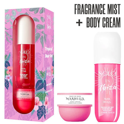 2-Piece Set, SOLO EN IBIZA Body & Hair Fragrance Mist And Body Cream Gift Box For Men And Women, Long Lasting Fragrance, 4 Different Scent, Perfect For Holiday Gifts, Dating, Daily Life, Parties