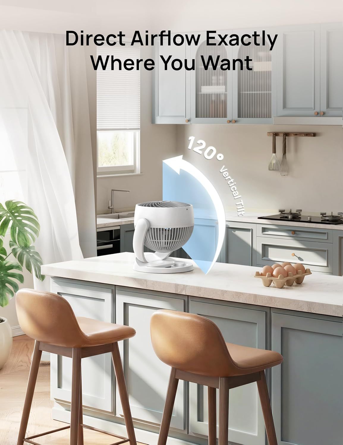 Fan for Bedroom, 12 Inches, 70ft Powerful Airflow, 25db Quiet Table Air Circulator Fans for Whole Room, 120° Adjustable Tilt, 3 Speeds, Desktop Fan for Home, Office, Kitchen