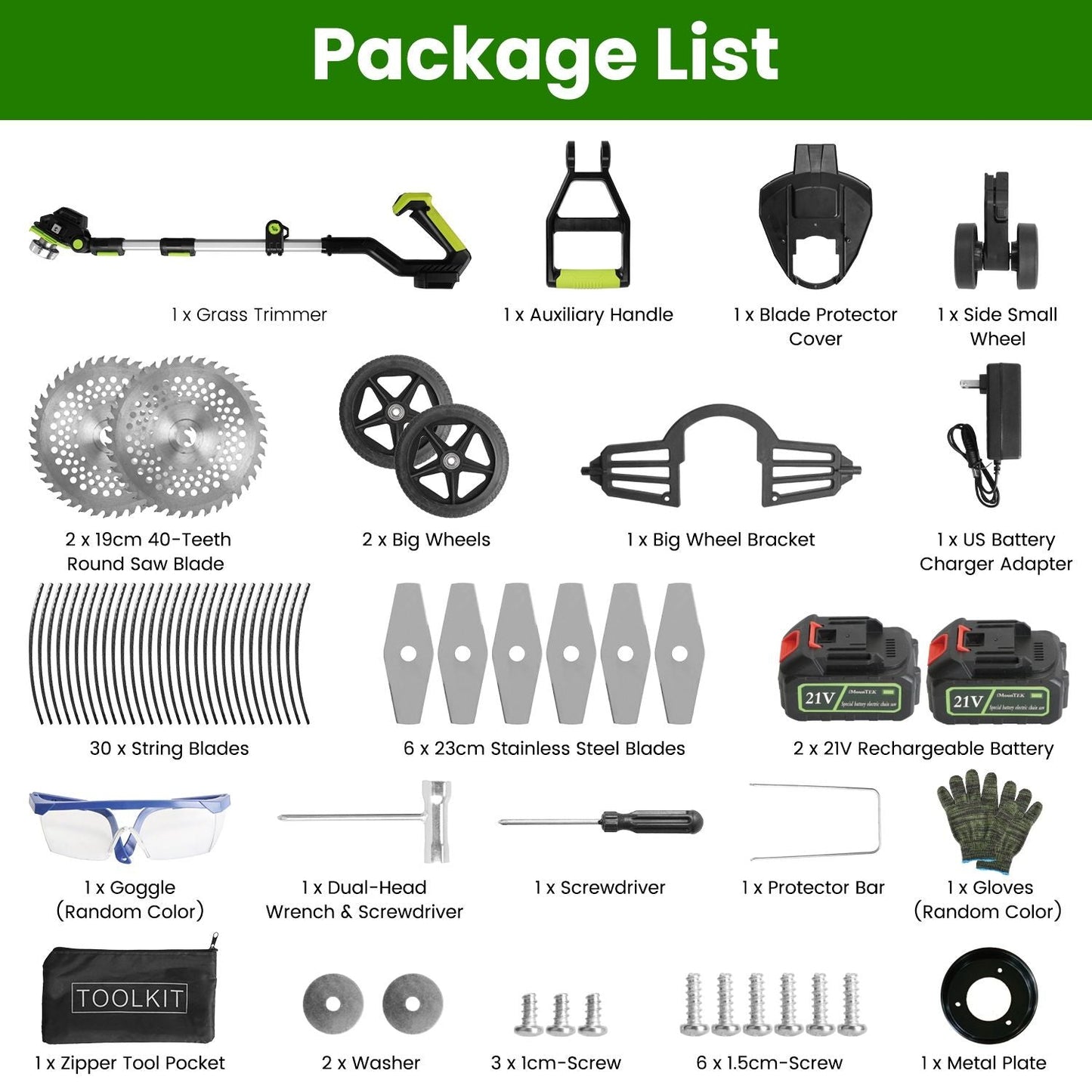 21V Electric Weed Edger Cordless String Trimmer Grass Mower Eater Bush Cutter with 16800RPM 2x 3000mAh Batteries 3.6-4.6FT Length 90° Rotatable Angle Saw Blade Steel Blade String Blade
