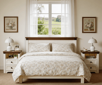 Farmhouse Side Table with Charging Station, Antique Nightstands with Drawers, Bedside Table with Open Shelf for Bedroom