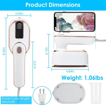 1000W Portable Handheld Steamer for Hang Flat Ironing Travel Garment Steamer with 180° Rotatable Handle 10S Fast Heating Clothing Wrinkles Remover for Home Office Travel