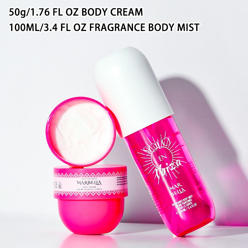 2-Piece Set, SOLO EN IBIZA Body & Hair Fragrance Mist And Body Cream Gift Box For Men And Women, Long Lasting Fragrance, 4 Different Scent, Perfect For Holiday Gifts, Dating, Daily Life, Parties