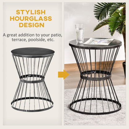 Patio End Table 16" Steel Side Table with Hourglass Design Black Accent Table for Outdoor and Indoor Use