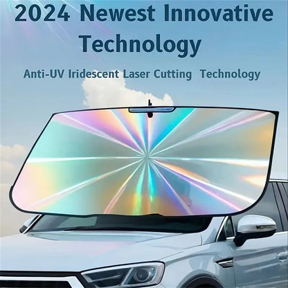 2025 Upgraded U.S. General Purpose Version Rainbow Umbrella Car Windshield Sunshade - UV Blocking, Heat Insulating, Scratch Resistant Handle, 10 Layer Fabric, Foldable Sun Visor, 55x31.5 Inches - Univ