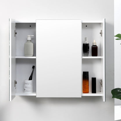 Wall Mounted Mirror Cabinet, Bathroom Medicine Cabinet with Mirror, 3 Doors and Adjustable Shelves, White