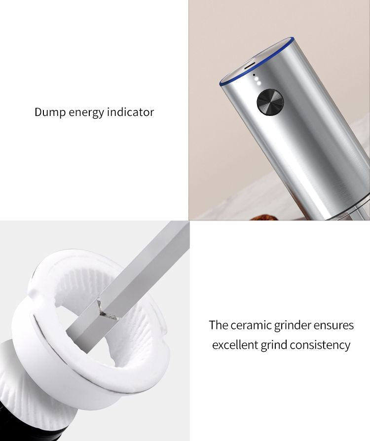 Electric Salt or Pepper Grinder , Stainless Steel with LED Light, Type-C Rechargeable, Ceramic Adjustable Coarseness, 95ml Large Capacity Visible Window, Patented Light Pipe Washable Design for Kitche