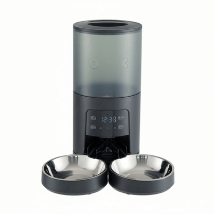 6L Automatic Cat Feeder for 2 Cats, Timed Cat Food Dispenser with 2 Stainless Bowls, 10s Voice Recorder, Dual Power Supply, 6 Meals 50 Portions Per Day, Dual Pet Feeder for Cat and Dog
