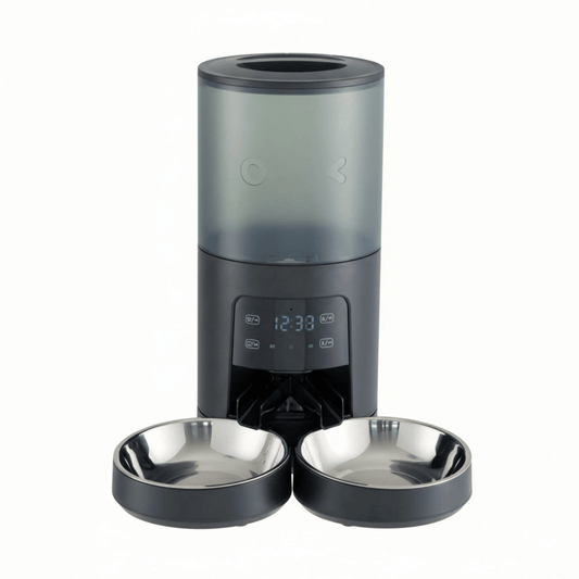6L Automatic Cat Feeder for 2 Cats, Timed Cat Food Dispenser with 2 Stainless Bowls, 10s Voice Recorder, Dual Power Supply, 6 Meals 50 Portions Per Day, Dual Pet Feeder for Cat and Dog