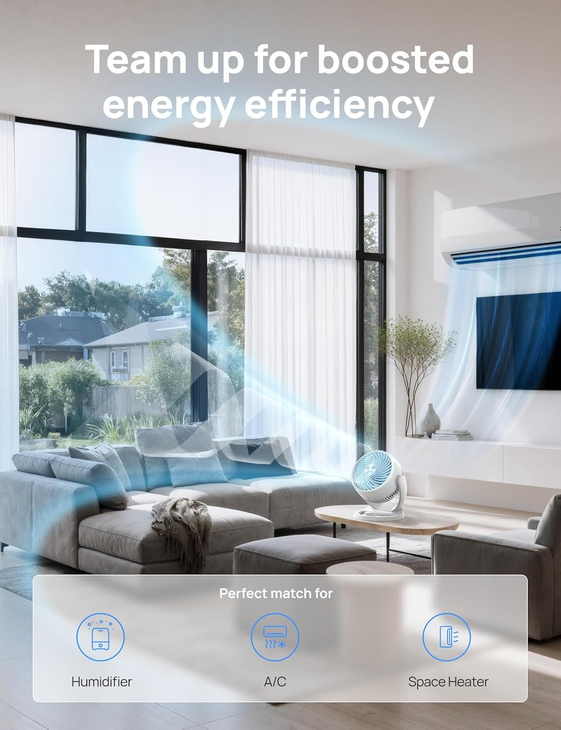 Fan for Bedroom, 12 Inches, 70ft Powerful Airflow, 25db Quiet Table Air Circulator Fans for Whole Room, 120° Adjustable Tilt, 3 Speeds, Desktop Fan for Home, Office, Kitchen