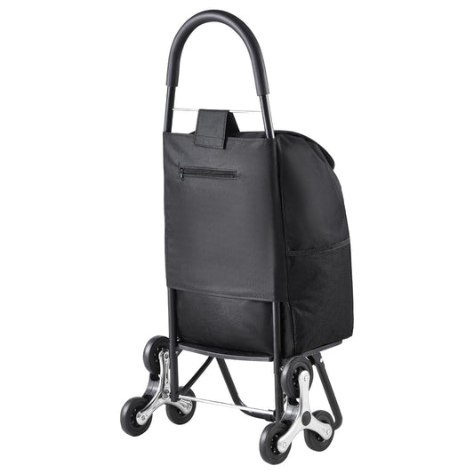 Stair Climber Trolley Dolly, 36L Folding Shopping Cart, Grocery Cart Trolley Laundry Stair Climbing Handcart with 6 Wheels & Oxford Cloth Bag, Foldable Cart for Shopping Grocery Laundry, Black