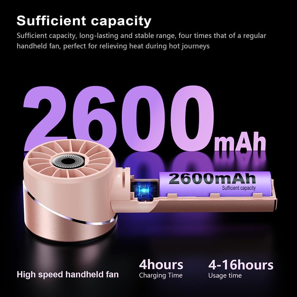 Handheld Fan, Mini Small Portable Turbo Fan, Rechargeable with 4 High Speeds Personal Fans, Max 16H Runtime, For Travel, Office, Outdoor -