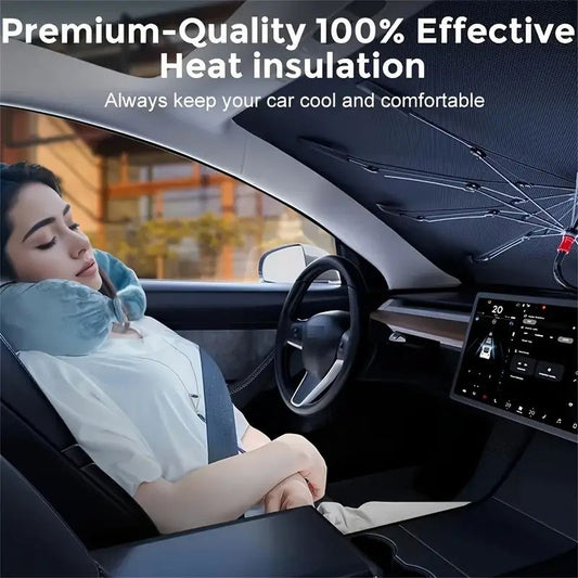 2025 Upgraded U.S. General Purpose Version Rainbow Umbrella Car Windshield Sunshade - UV Blocking, Heat Insulating, Scratch Resistant Handle, 10 Layer Fabric, Foldable Sun Visor, 55x31.5 Inches - Univ