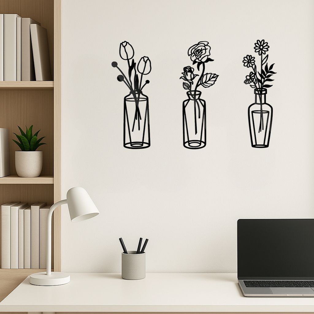 CIFbuy™ Metal Flower Wall Decorations Set of 3 Simple Iron Vase-Inspired Wall Art Ideal for Kitchens Bathrooms Living Rooms Bedrooms Studies Doors Por(TikTok/temu self-pickup orders)